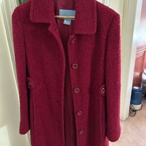 Nine West Deep Burgundy Textured Button-Front Pea Coat